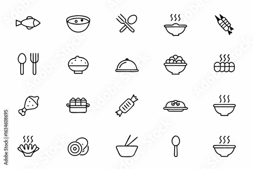 A graceful collection portraying wholesome meals and family-style eating with smooth, single-line elegance. Designed for cookbooks, healthy food blogs, and home decor.