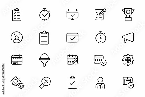 A minimalistic bundle visualizing time, task, and resource management through flowing single-line compositions. Perfect for planners, workbooks, and corporate training materials.