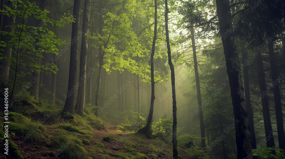 Obraz premium Green forest environment. Beautiful Forest