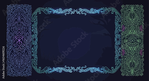 Mystical frame with ornate borders and shadowy background design elements for artistic projects