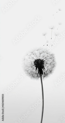 Wallpaper Mural A grayscale dandelion, seed-heads drifting, against a white background Torontodigital.ca