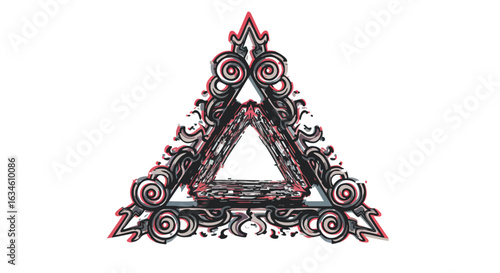 Decorative Vector Pattern with Ornate Triangular Frame in Artistic Style with Black White Red Colors