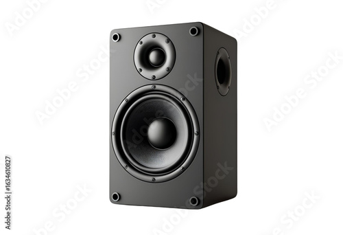 Black audio studio acoustic speaker, 3D rendering isolated for sound.