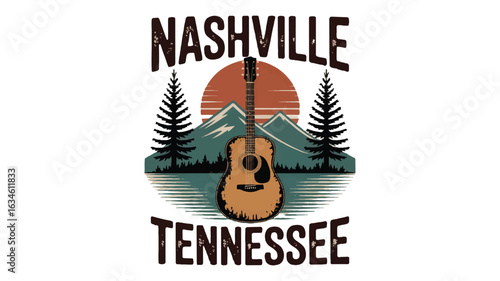 Nashville Tennessee Guitar Landscape Graphic acoustic guitar
