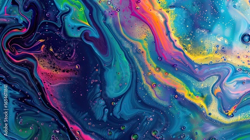 Colorful acrylic oil spill and oil liquid background for display or montage your products. Mockup for display of product. Chromatic explosion of liquid pigments.