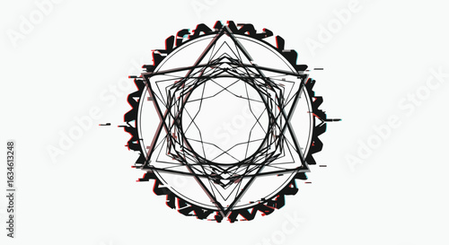 Abstract Geometric Vector Pattern with Interwoven Lines and Multi-Layered Shapes in Monochrome Style