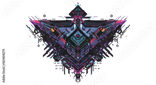 Abstract Geometric Vector Illustration with Symmetrical Shapes in Dark Purple Blue and Pink Colors in Modern Style