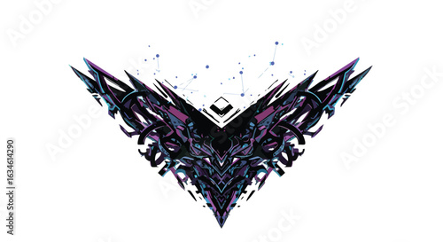 Abstract Geometric Vector Illustration of Winged Shape with Futuristic Style in Dark Purple and Blue Colors