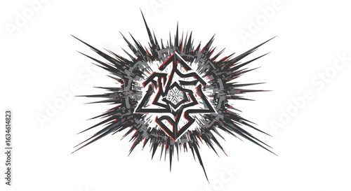 Abstract Geometric Vector Illustration with Sharp Spikes and Intricate Line Art Style in Monochrome Black White