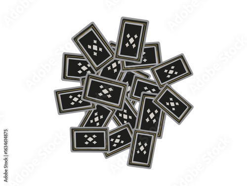 Illustration of a scene where a deck of tarot cards is shuffled and unfolded