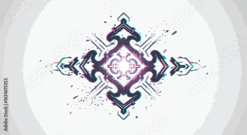 Abstract Geometric Vector Pattern with Symmetrical Lines and Flourishes in Modern Style with Purple and Blue Colors