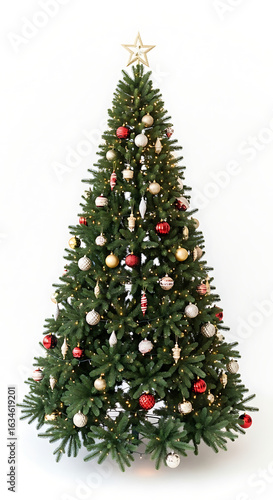 decorated christmas tree on white background