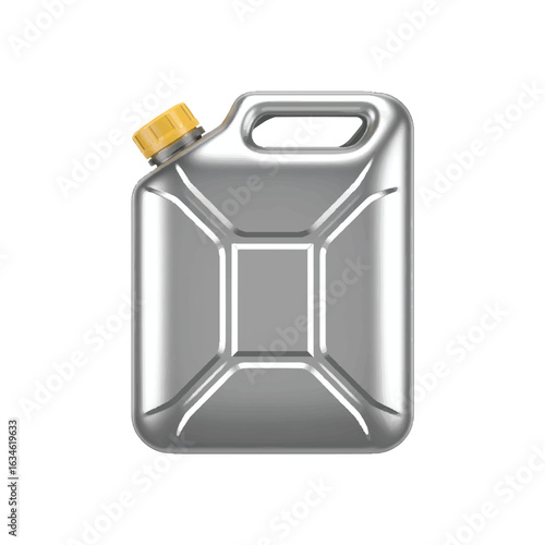 Silver Jerrycan with Yellow Cap Isolated fuel can gas can