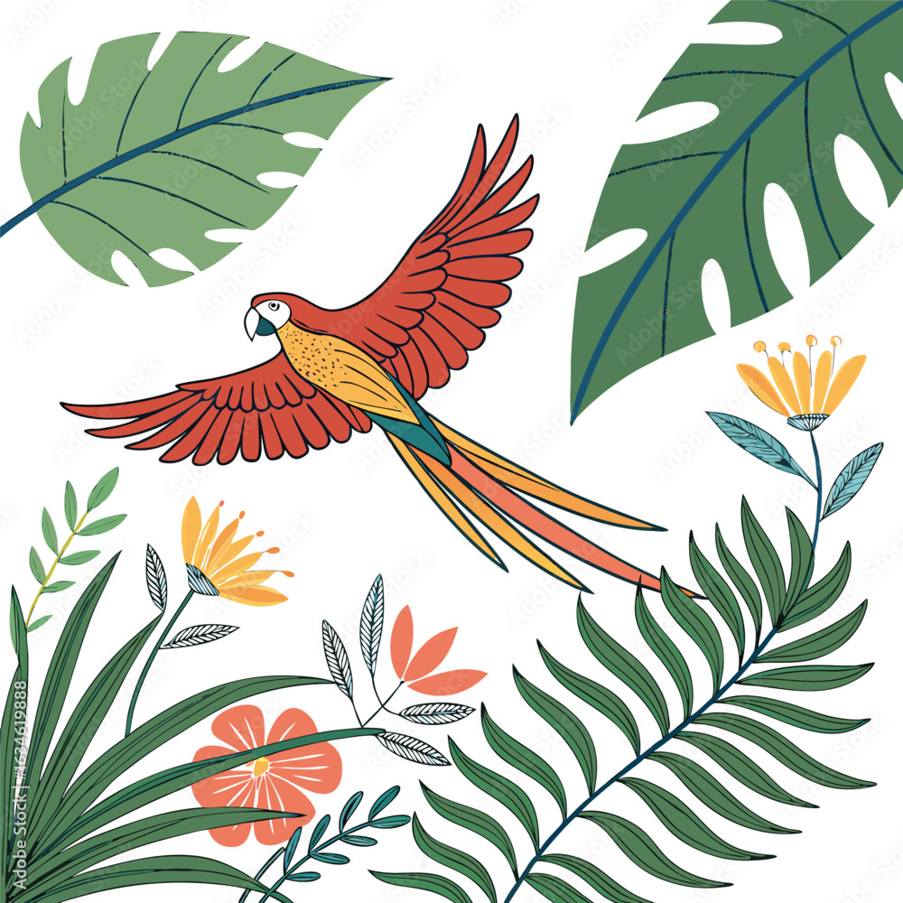 Naklejka premium Seamless floral pattern with autumn leaves and birds