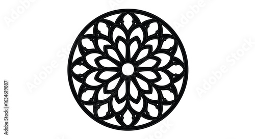 Decorative Geometric Vector Pattern with Floral Mandala Elements in Black Minimalist Style
