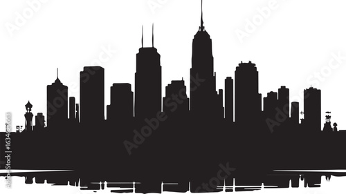 Black silhouette of a city skyline with varied building heights