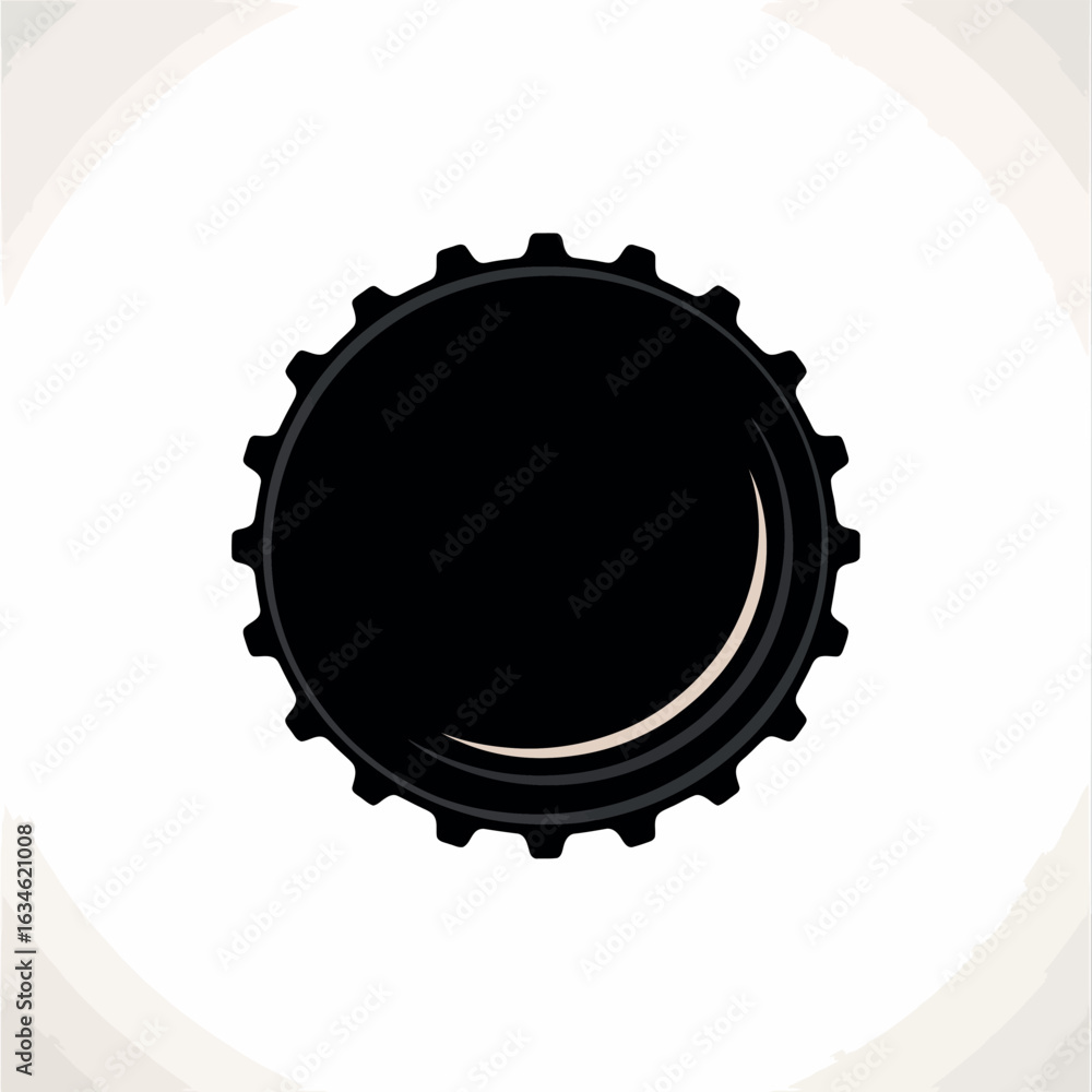 Top view of a black bottle cap on a white background Top view of a black bottle cap on a white background