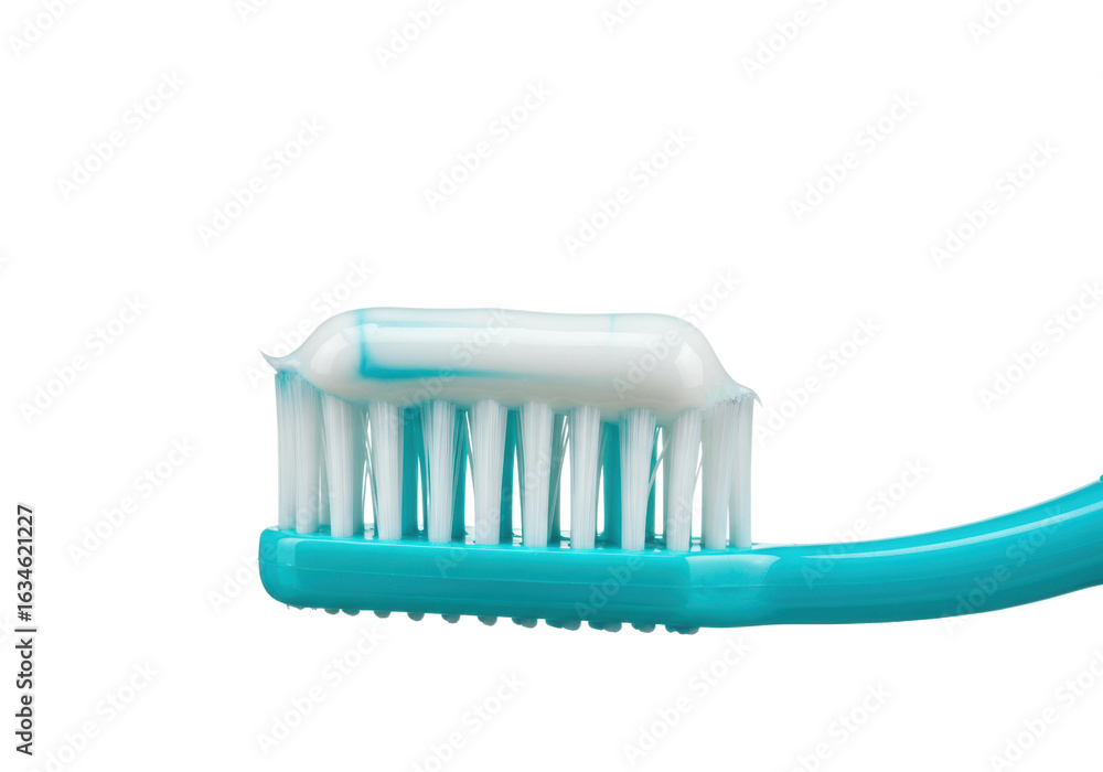Blue toothbrush with white toothpaste. Cut out PNG Blue toothbrush with white toothpaste. Cut out PNG