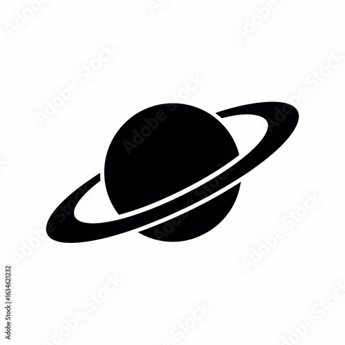 Simple black silhouette of saturn planet with rings