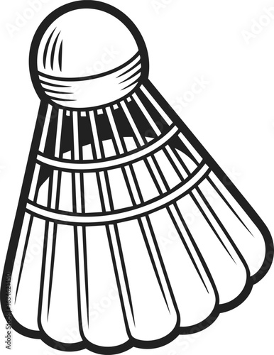 Badminton shuttlecock, racket sport equipment, feathered shuttle, vintage engraved design, game accessory