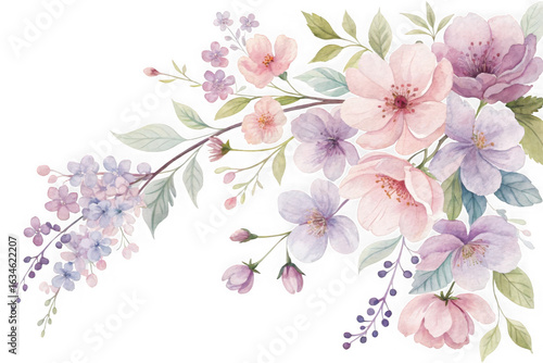 Soft pastel watercolor floral arrangement on black background