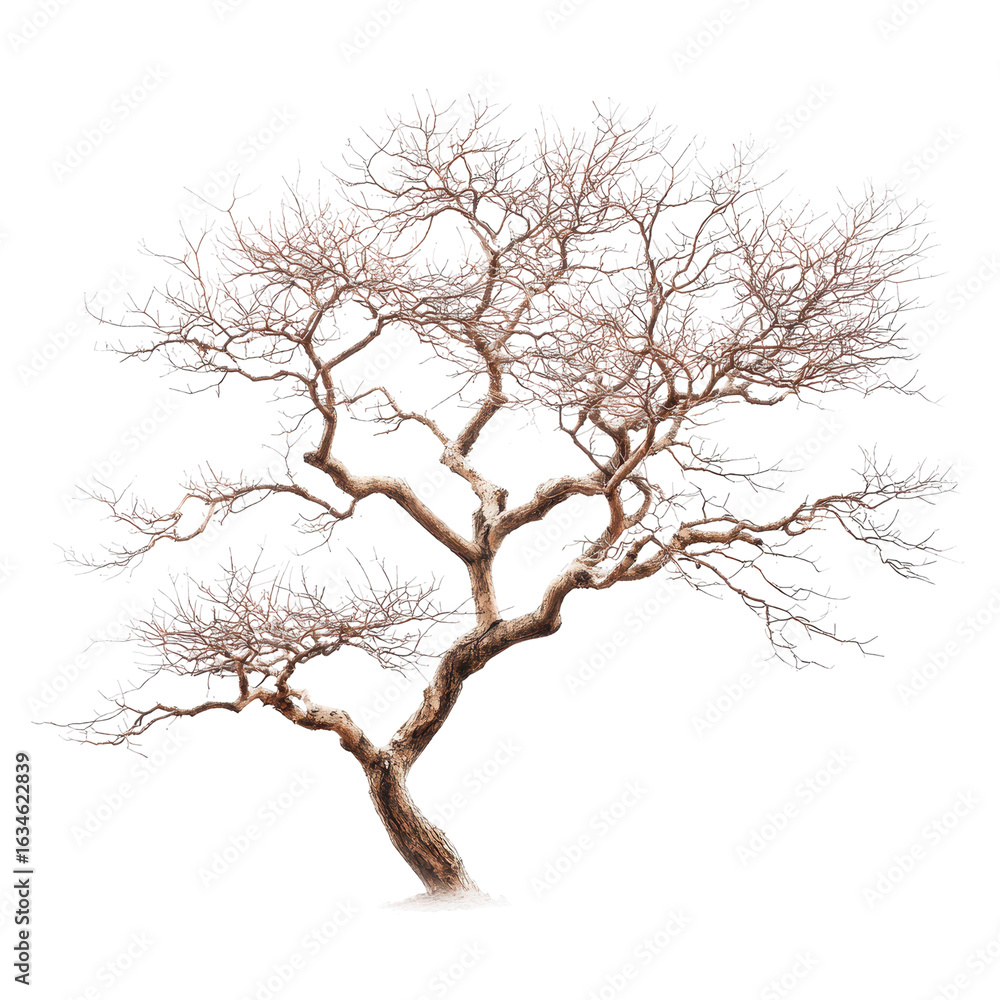 Obraz premium Artistic portrayal of a leafless tree in winter showcasing intricate branch patterns during a serene day
