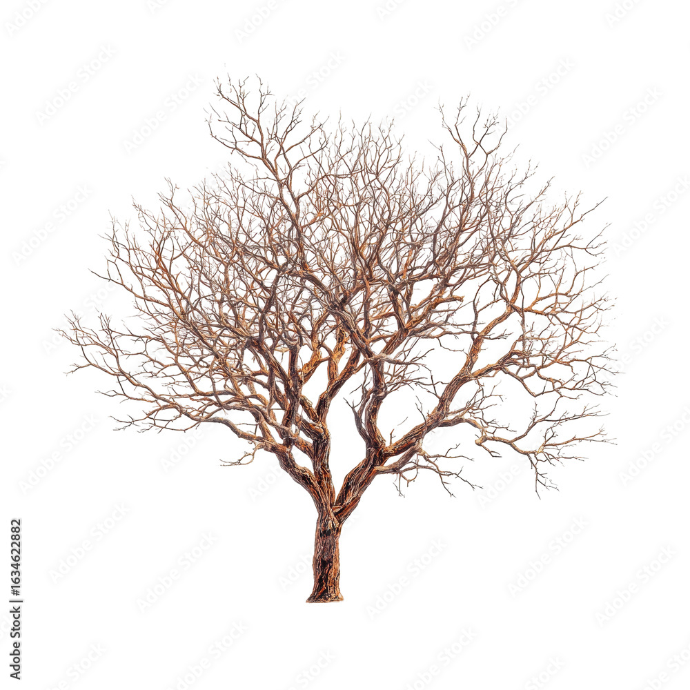 Obraz premium Barren tree with intricate branches against a stark background in wintertime