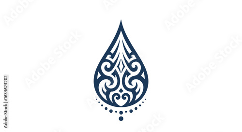 Elegant Vector Pattern with Ornamental Teardrop Shape in Modern Decorative Style in Deep Blue