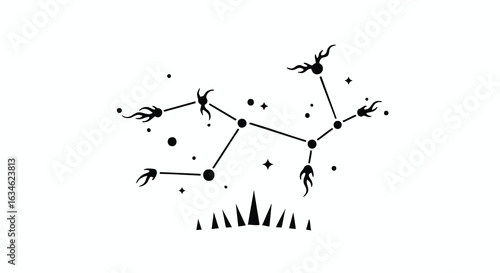Minimalist Vector Illustration of Constellation with Animal Figures and Star Elements in Black