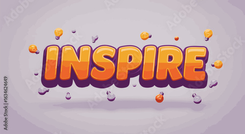 Inspire motivational lettering text effect. Modern graffiti alphabet with 3D cartoon style for creative design. Vector eps graphic.