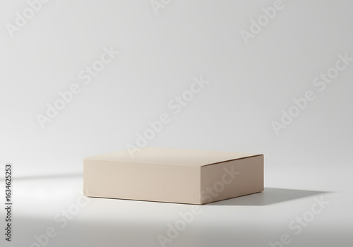 Flat beige cardboard box on a light background. Minimalist packaging design ideal for branding, product presentation, gift box, or e-commerce display.