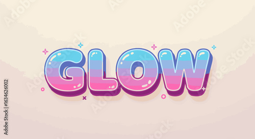 Colorful glow text effect with a shiny, glossy finish. Pink and blue gradient lettering style for creative graphic design alphabets.