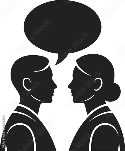 Communication, dialogue, conversation, speech, talk, two people discussing, interpersonal exchange, engagement, interaction