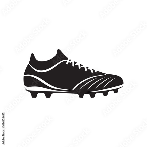 Black and white soccer shoe with studs, vector illustration