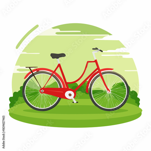 Rotes Fahrrad auf grünem Hintergrund