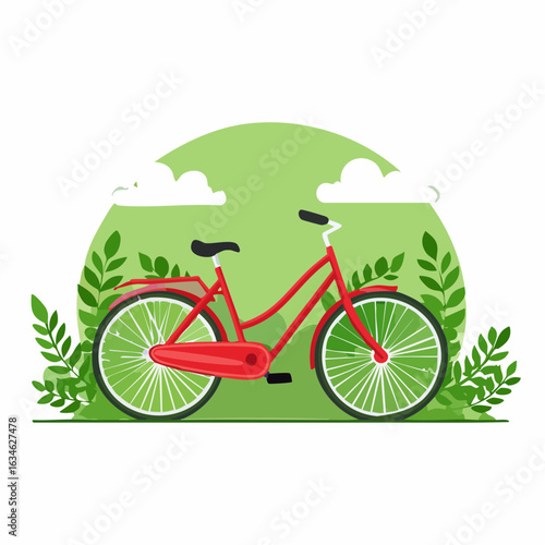 Rotes Fahrrad auf grünem Hintergrund
