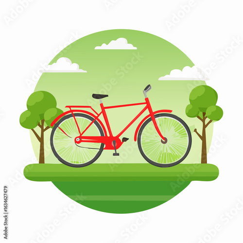 Rotes Fahrrad auf grünem Hintergrund