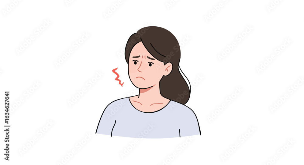 Obraz premium Minimalist Vector Illustration of Sad Woman with Wavy Hair and Expressive Face in Soft Colors in Modern Style