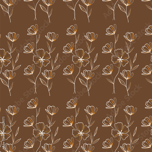 Cheerful Flower Pattern with Daisies and Tulips on Beige
