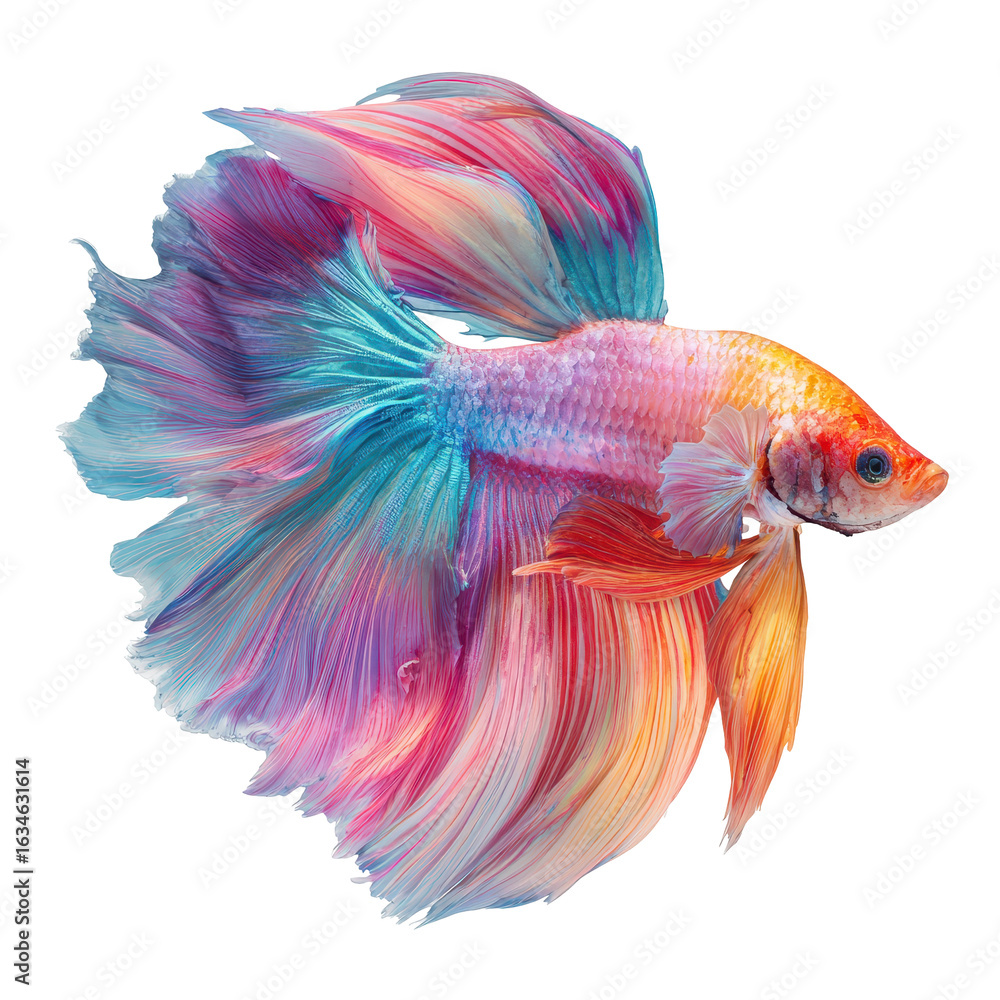 Fototapeta premium Colorful betta fish swimming gracefully in a vibrant aquarium setting during daylight