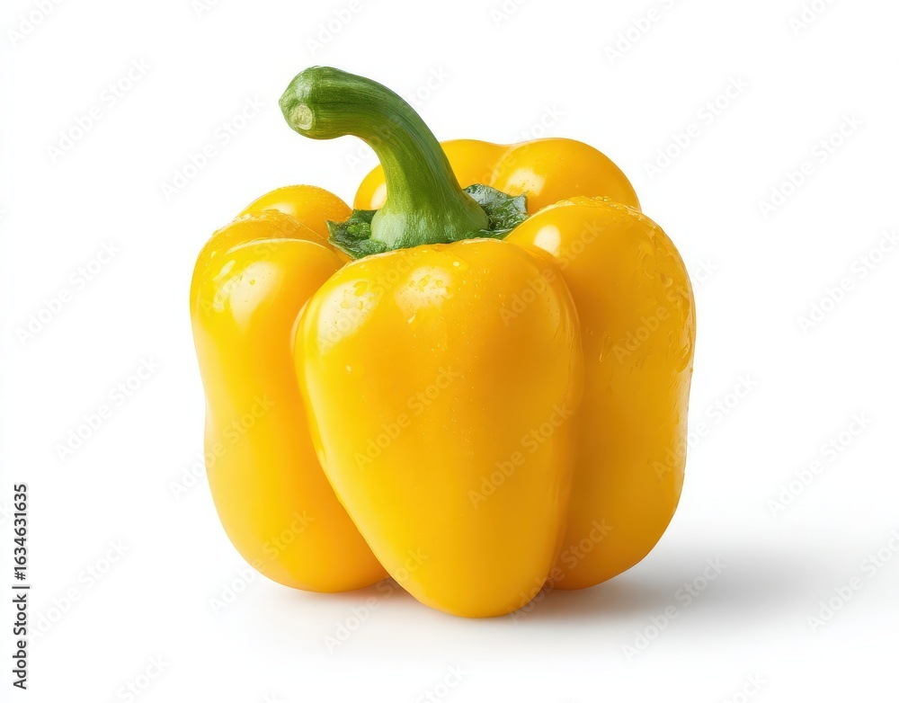 Yellow bell pepper on a white background, isolated with a clean, sharp appearance and smooth surface, perfect for culinary, health, or food presentation themes.