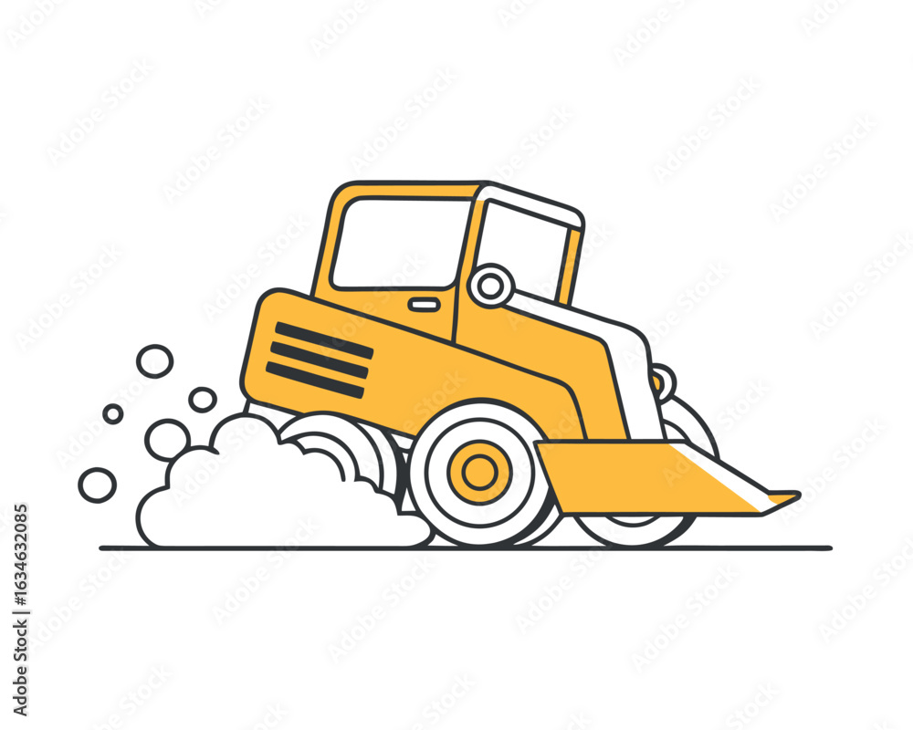 Fototapeta premium Outline illustration of a bulldozer pushing dirt on flat ground suitable for construction or heavy machinery themes