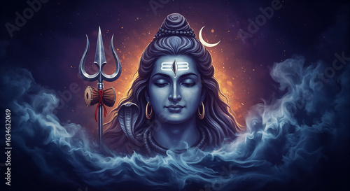 Lord Shiva in peaceful meditation