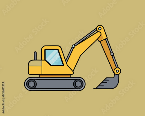 Minimalist side view of a construction excavator in a clean vector design
