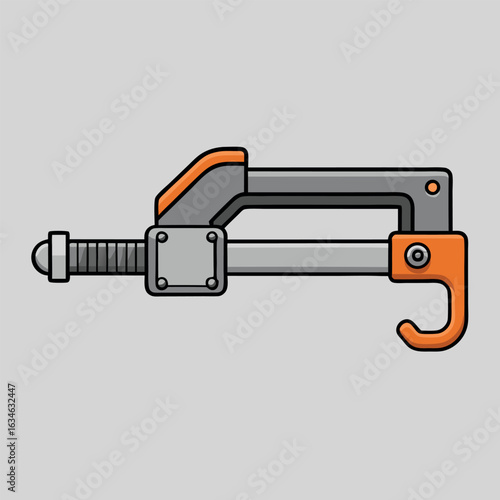Gray bar clamp with bright orange jaw grips industrial tool illustration