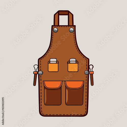 Brown leather apron with multiple tool pockets for artisans and craftsmen