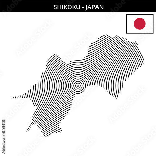 Shikoku Japan with its distinctive geographical map