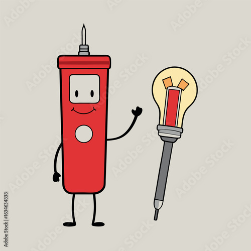 Red electric tester tool with gray tip and simple design elements