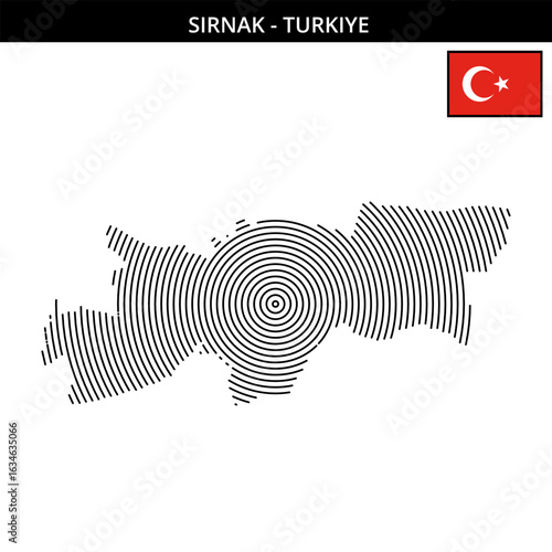 Sirnak geographical map with Turkish flag design elements