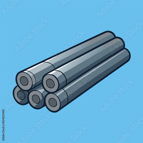 Steel gray rebar rods bundled together for construction and reinforcement